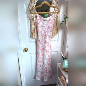 Altar'd State Mara Floral Midi Dress Ivory Pink